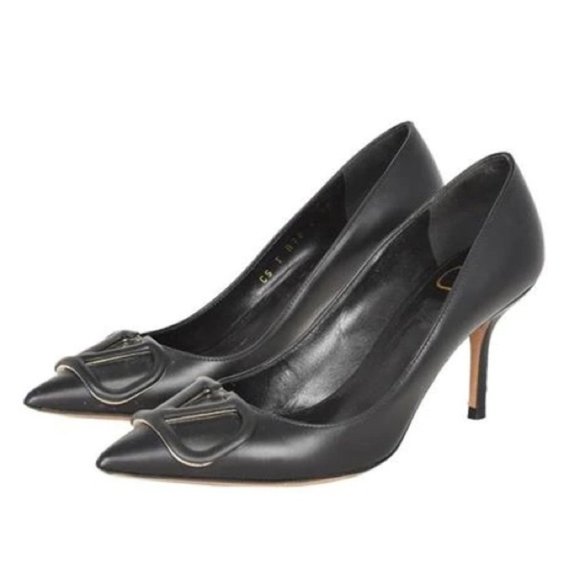 Valentino VLOGO Signature Black Decal Leather Heel Pumps 35 - Picture 5 of 8